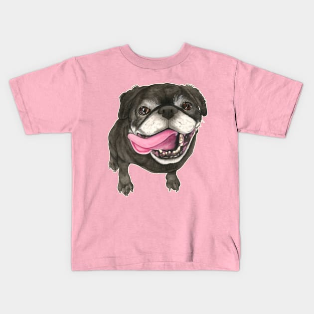 Dog Black Pug Kids T-Shirt by PaperTigress